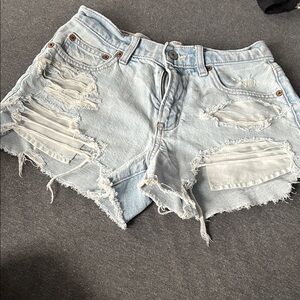American Eagle Outfitters Light Blue Distressed Jean Shorts